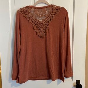 Like New Long Sleeve Tee with Crocheted Lace Back